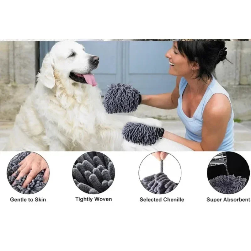 Microfiber Double Sided Dogs Grooming Mitt/Glove Quick Drying Dogs Paw Towel