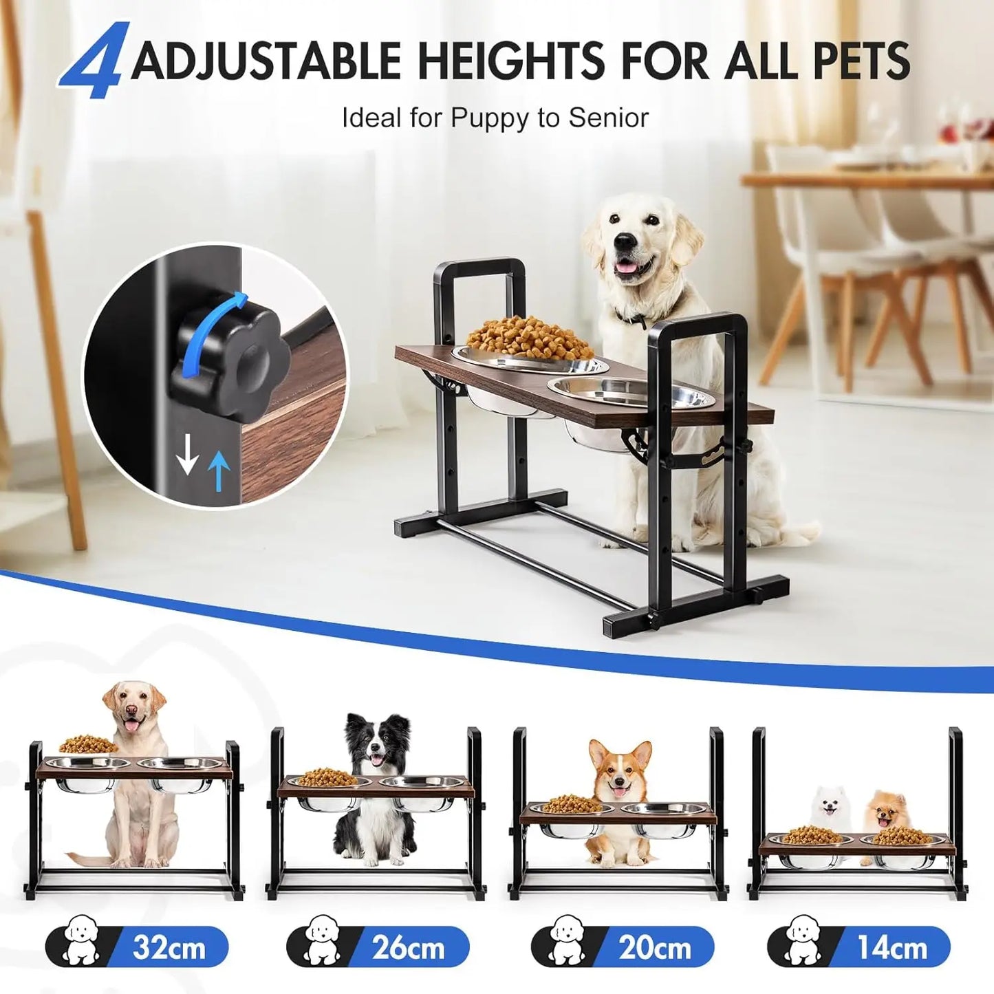 Raised Stainless Steel Height Adjustable Dog Bowls