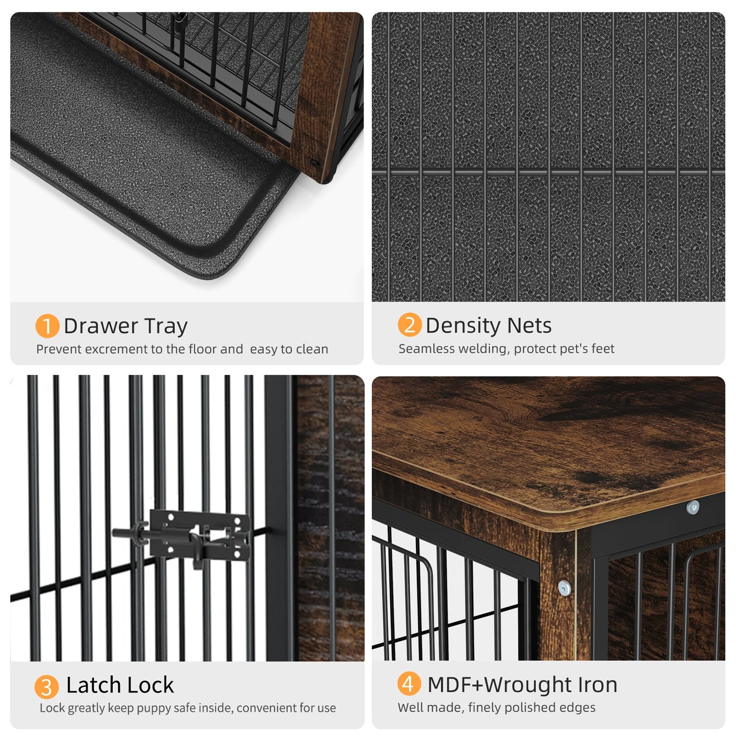End Table Furniture, Wood Metal Kennel, 2 Doors, Removable Tray, Dog Crate,