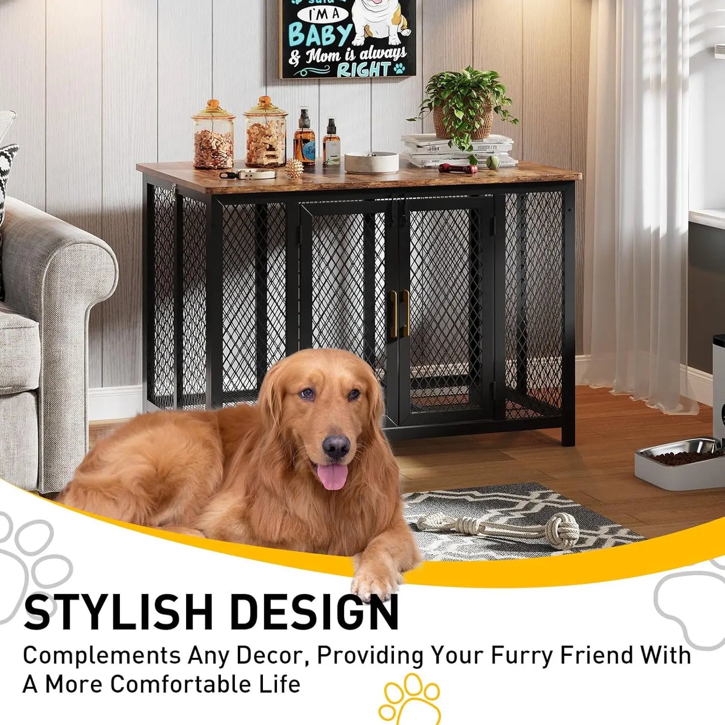 Large Dog Crate Furniture/Kennel, 2 Doors Metal, End Table
