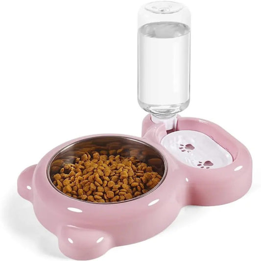 No-Spill Water Dispenser, Stainless Steel Double Bowls for Dogs